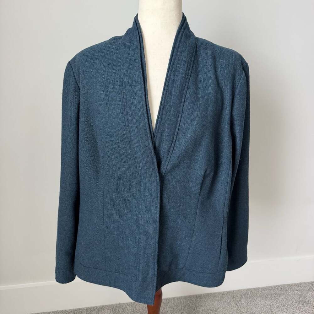 Coldwater Creek Jacket Size W18 Blue Wool Blend Funnel Neck Blazer Coat